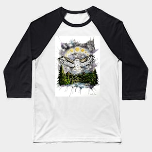 Owl Moonlight Lake Baseball T-Shirt